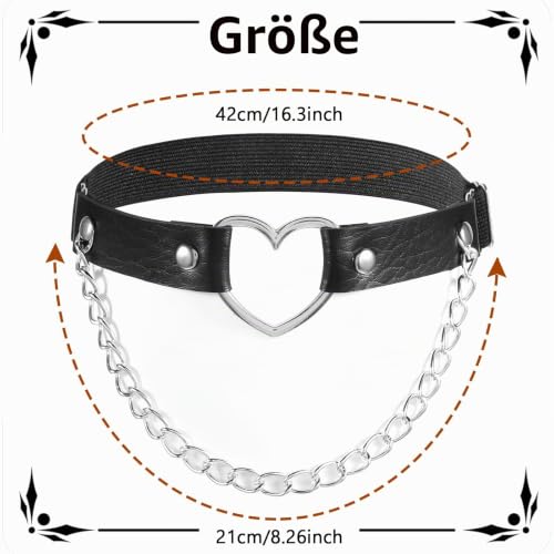 Abeillo Leder Bein Strumpfband Schwarz, Verstellbarer Strumpfhalter mit Ketten, Gothic Herz Strumpfhalter für Beine und Oberschenkel für Frauen Halloween Rave Karneval Cosplay Party Zubehör – Bild 2