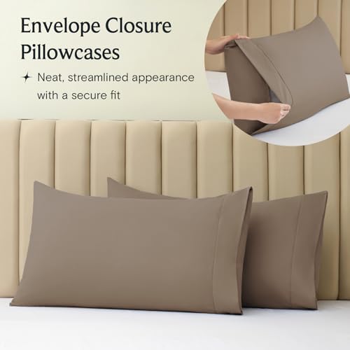 Image of LuxClub 4 PC King Sheet Set, Breathable Luxury Bed Sheets, Deep Pockets 18 inch Wrinkle Free Cooling Bed Sheets Machine Washable Hotel Bedding Silky Soft - Dark Khaki King