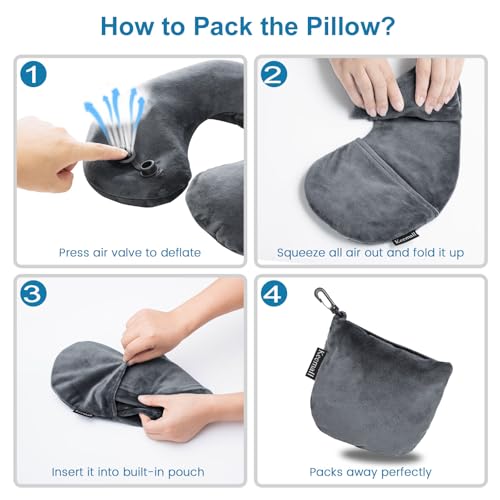 Image of Keemall Inflatable Travel Neck Pillow, Cervical Support for Airplane & Car | Portable Super Soft Foldable Neck Cushion Headrest, Adjustable Support for Plane, Train&Office Naps to Help Relieve Neck Pain