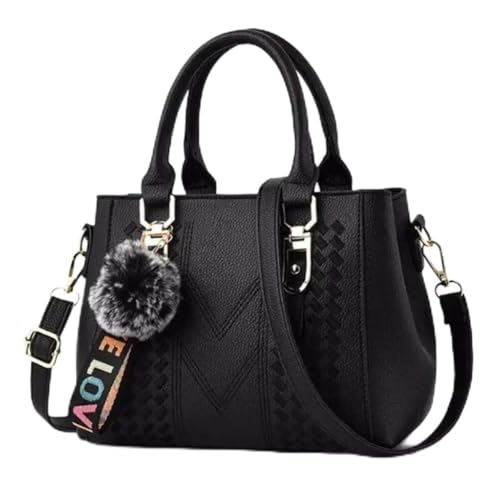 Sac à main en cuir brodé pour femme grand format avec pompon amovible