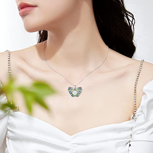Jkr Flower Jade Necklace For Women Sterling Silver Butterfly Pendant Necklace Enamel Flower Leaf Necklace Jewelry Birthdays Mother's Day Gifts For Women Girls Mom Wife (Green) #TOP1