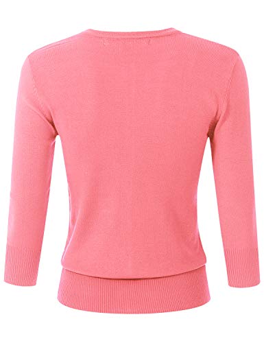 Image of Women's 3 /4 Sleeve Crew Neck Button Down Stretch Knit Cardigan Sweater (S-3XL)