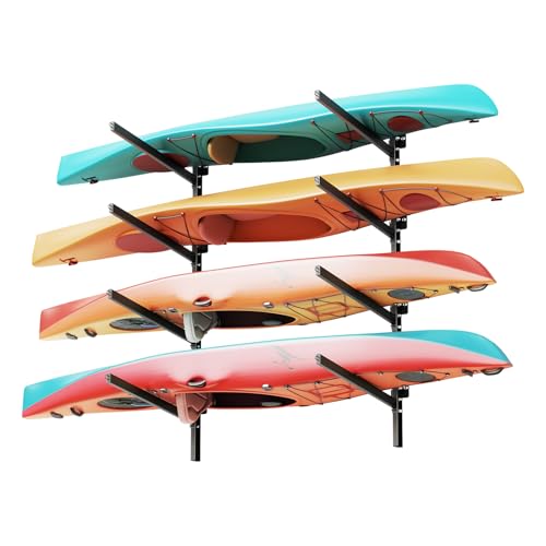 Utilizzo versatile: Installa questo supporto a parete per kayak in garage, capannoni per barche, banchine, negozi di noleggio o lungo le pareti esterne. Risparmia spazio mantenendo l'area pulita, ordinata e organizzata