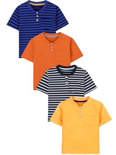 Image of Poroka 4 Pack Baby Boys and Toddlers Cotton Short-Sleeve T-Shirts Pocket Button Crew Neck Tee Short-Sleeve Shirts