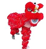 Quepiem 12 Inch Double Lion Dance Mascot Costume Chinese Traditional Dragon Lion Dance for 15+ Age Party Carnival Festivall(Red)