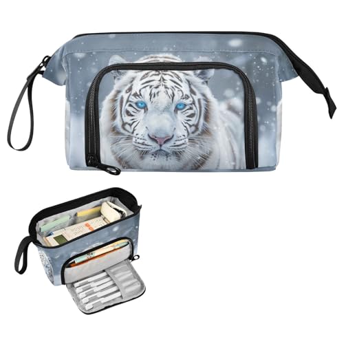 Image of White Tiger Pencil Bag Pencil Case for Teen Boy Girl, Big Capacity Pen Bag Zipper Pencil Pouch with Handheld Aesthetic Pencil Pouch with Print School Office Pencils Stationery