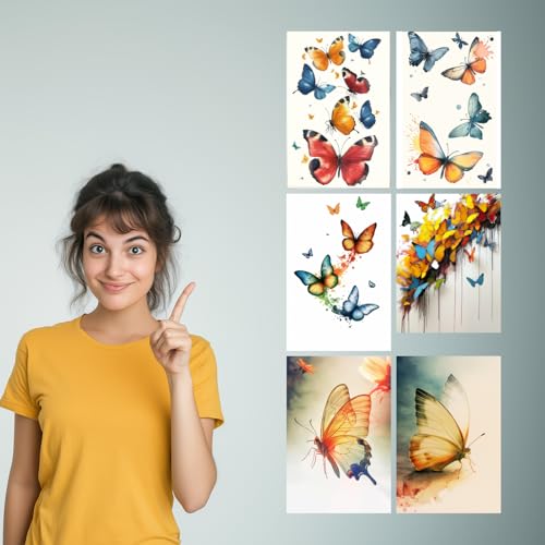 Image of SiddArtify Vibrant Butterfly Watercolor Art Print Set - 300GSM Board - 8x12 Inch - Pack of 6 Wall Room Decoration art Poster Prints