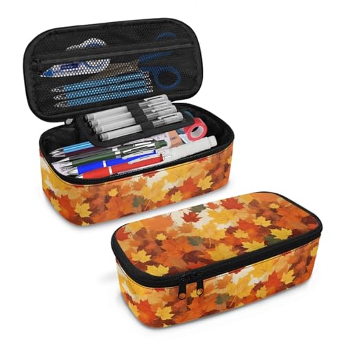 Image of Maple Leaf Girls Pencil Case for Kids Fall Pencil Pouch,Large Storage Pencil Box for Children Boys Multifunction Pencil Bag with Protable Handle Pencilcase for Students Teenagers