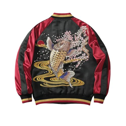 Veste de baseball vintage homme en coton avec broderie florale chinoise