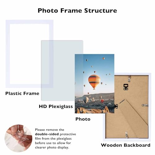 Image of JCJMY 8x13 Picture Frame White for Wall Hanging or Tabletop, Wall Mounting Horizontally or Vertically, 8 x 13 Wall Gallery Poster Photo Frame with Shatter Resistant Plexiglass, White