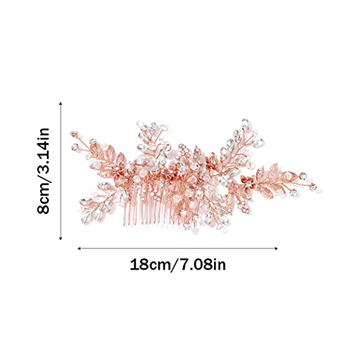 Evild Rhinestone Wedding Hair Comb Leaf Bead Bride Headpieces Hair Clip Crystal Bridal Headdress Flower Wedding Hair Accessories For Brides And Bridesmaids (Rose) #TOP2