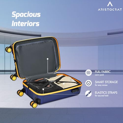 Image of Aristocrat Vortex Plus | Cabin Trolley Bag, 55 Cm, Small Hardside Luggage | 8 Wheels, Combination Lock | Polycarbonate | 3 Year International Warranty | Midnight Blue