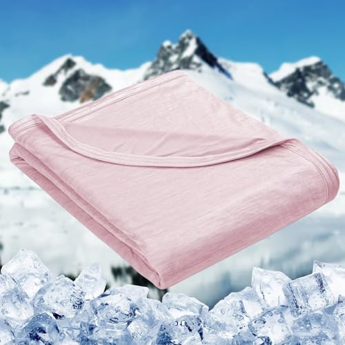 Image of HOMFINE Cooling Blanket for Hot Sleepers Twin Size, Pink 60 inchx80 inch | Dual-sided mica nylon cool, Q-Max 0.439 instant cool, Lightweight & breathable for night sweats & menopause, Machine washable