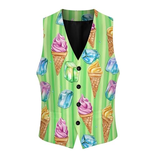 Ice Cream Green Stripes Trendy Vest Suit for Men V Neck Formal Dress Waistcoat Vests Business Slim Fit3