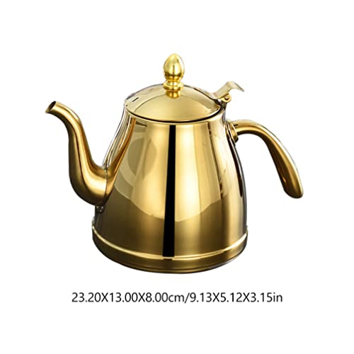 Cabilock Gooseneck Kettle Stainless Steel Tea Kettle Whistling Teapot Water Boiling Kettle Coffee Carafe Beverage Pitcher Water Carafe Jug For Stovetop Gold 2L #TOP1
