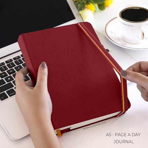 Image of NEORAH -A5 DOTTED | 368 Pages - 110 Gsm |PAGE A DAY JOURNAL (21x14.8 cm)-Hardcover Dot Grid Notebook |Back Pocket |3 Silk Book Mark - Completely HANDMADE for Journaling,writing- RED