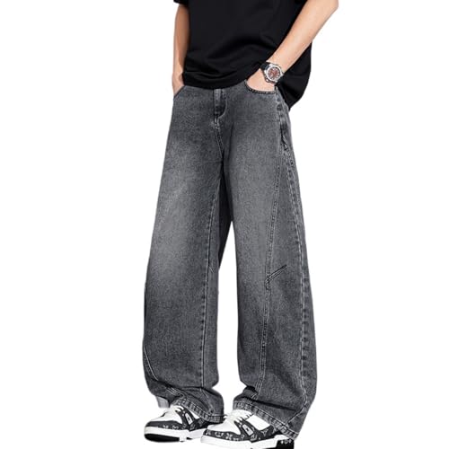 Men's Wide Leg Patchwork Jeans Summer Thin Loose Fit Breathable Retro Casual Pants