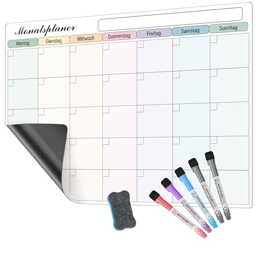SONNELD Magnetischer Wochenplaner Abwischbar – Whiteboard Magnettafel für Kühlschrank mit 5 Stifts, Familienplaner Essensplaner Putzplan To-Do Liste, 42x30cm