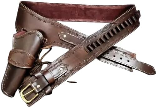 Western leather gun belt & holster with ammo loops