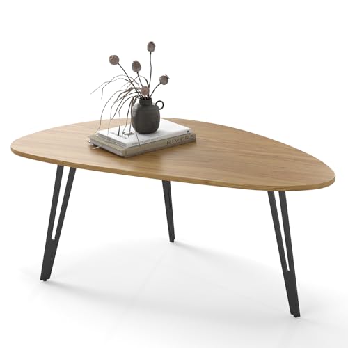 Table Basse Ovale, Tables Basses de Salon Moderne, Table Basse Bois Scandinave, Facile à Monter, Très Solid, Pieds en Métal de Forme Géométrique