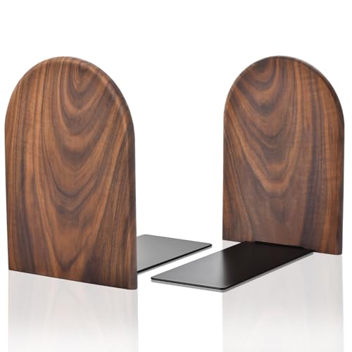 Book Ends, Large Sturdy Wooden Bookends for Shelves – Heavy Duty Non-Slip Book Organizers, Decorative Bookend Holders for Home Office, Library, Black Walnut Universal Economy Bookend, 1 Pair