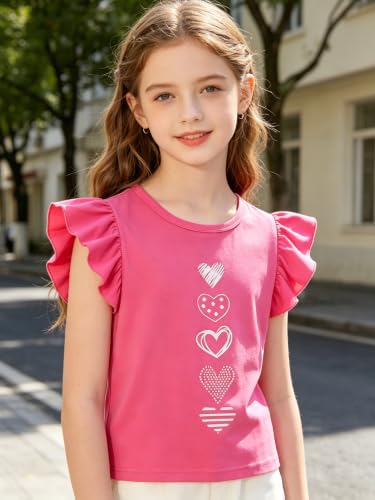 Image of Girls 4 Packs Tees Ruffle Short Sleeve T-Shirt Ribbed Knit Casual Summer Tunic Tops 4-12 Years