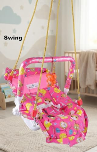 Image of JoyRide Multipurpose Carry Cot /Bouncer /Rocker with Mosquito Net Bouncer (BABYPINK)