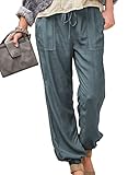 Modasua Damen Freizeithose Lang Sommer Sweatpants Jogginghose Yogahose Pumphose Lose Haremshose Trainingshose Sporthose Fitnesshose Pluderhose,Blau,s