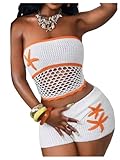 SOLY HUX Women's Summer Crochet Tube Tops Hollow Out Knit Strapless Sleeveless Bandeau Vacation Crop Top White Medium