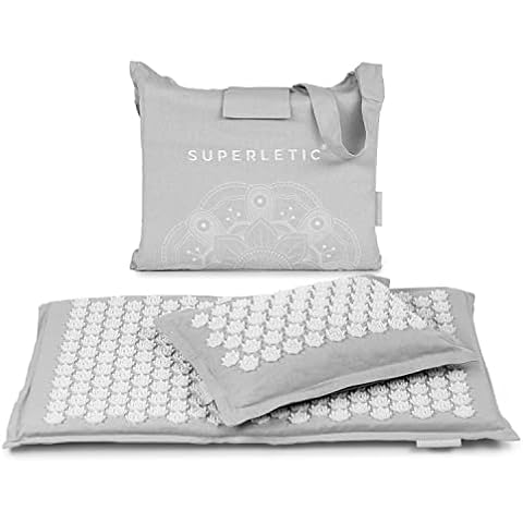 SUPERLETIC Akupressurmatte mit Kissen Set, Massagematte für Akupressur mit Tasche & Anleitung, Fakirmatte zur Massage, Nachhaltige Akkupressur-Matte, Massage-Matte zur Entspannung & Rückenschmerzen Cover