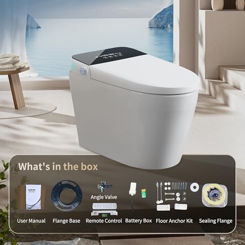 Inodoro inteligente monoblock sin tanque con bidé, descarga automática, asiento calefactado y secado con control remoto miniatura 3