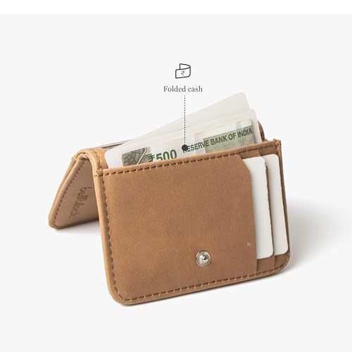 Image of Bellblock Minimal Card Holder for Men /Women | Slim Handcrafted Mens Card Wallet | Upto 8 Cards & Folded Cash | Vegan Leather | Tangerine (Pack of 1)