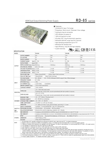Alimentation à découpage 85 W double sortie RD-85 pour rail et châssis - 5