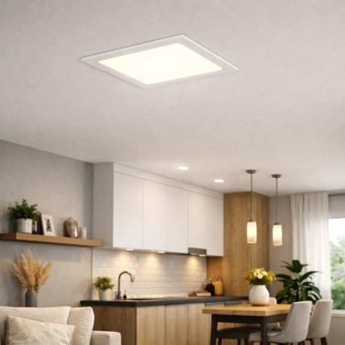 Image of EMITON LED Slim Panel Light | 15W Square Ceiling Panel Lamp | Natural White 4000K | 1500Lm LED Output | Aluminium Body | Indoor False Ceiling Light for Home Office Kitchen Bathroom | White