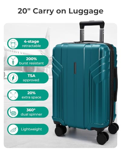 Image of BAGSMART Carry On Luggage 22x14x9 Airline Approved, Fresh Green | Spinner Wheels, TSA Lock, Lightweight Hard Shell, Suitcase,22x14x9 Airline Approved,