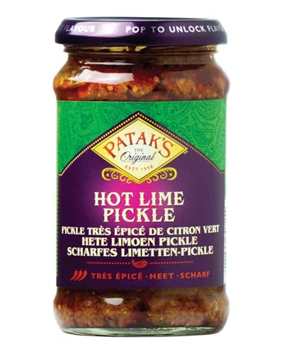 PATAKs Hot Lime Pickle, Scharf eingelegte Limetten, Ideal als Begleitung zu Curry, Fleisch, Käse, Poppadums & Vorspeisen, 6 x 283 g