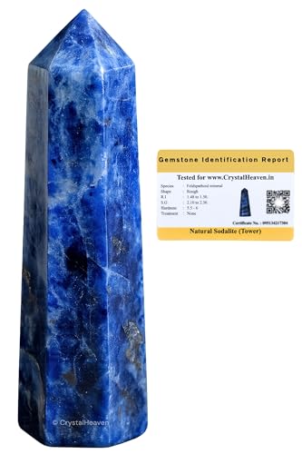 Image of Crystal Heaven Certified Sodalite Crystal Tower Obelisk Point for Chakra, Healing and Balancing - AAA Grade Original Certified Gemstone Agate for Reiki Meditation Yoga Spiritual (3-4 Inches)