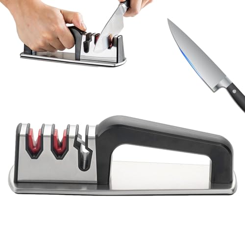 Herramienta para afilar tijeras, Afilador de tijeras, Afilador de cuchillos portátil de 3 etapas, artilugio de cocina, afilador de bolsillo manual multifuncional para cuchillos de acero, tijeras,