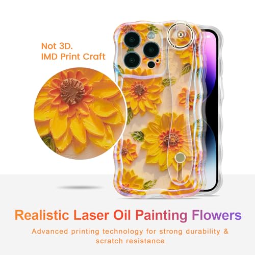 Coque iPhone 14 Pro Max avec sangle à main antichoc fleur - 5