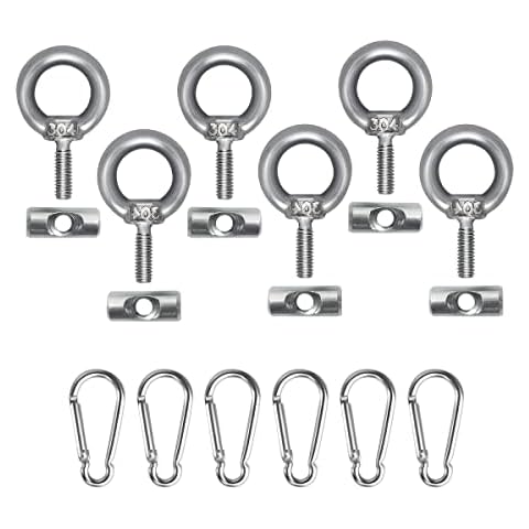 Shinever 6pcs Awning Rail Stoppers, 6mm 304 Stainless Steel Awning Stoppers with 6pcs Carabiner Hooks End Stoppers Blocking Kit for Caravan Motorhome Campervan Camping Tent Equipment (Pack of 12) Cover