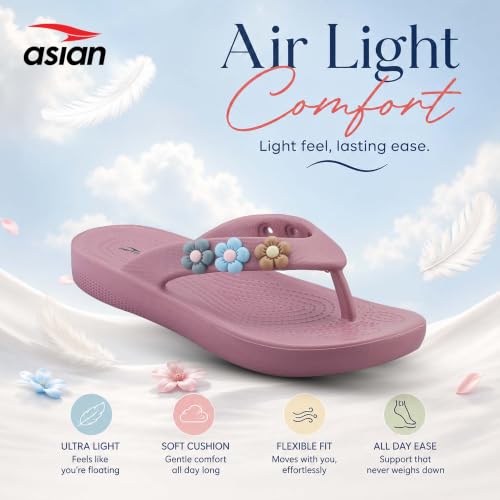 Image of ASIAN Indigo-35 Flip Flops for Women | Doctor Soft Cushion Sole, Lightweight Comfort, Cute Floral Design, Anti-Slip Grip, Ideal for Daily Uses & Travel