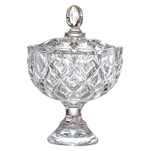 Tradineur - Bombonera de cristal - Fabricado en cristal robusto - Diseño diamante - Almacenamiento de bombones, dulces o caramelos - 16,4 x 24 cm