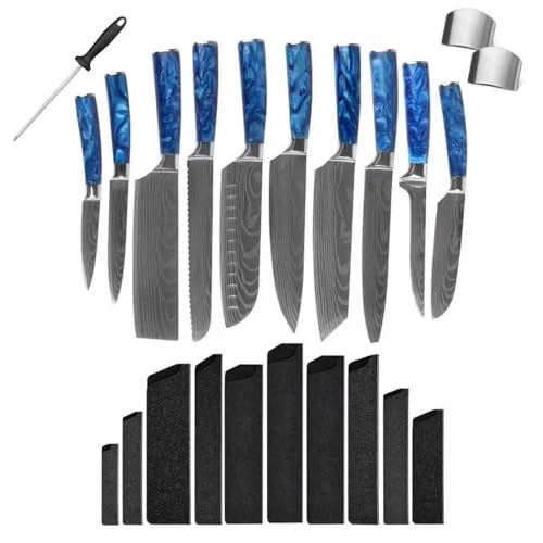 Rexhan 10 Piece Kitchen Knife Set High Carbon Stainless Steel Knives Set Professional Chef Knife Set Cooking Knife Set Japanese Knife Set Damascus Pattern Sharpener Full Tang Anti-Slip