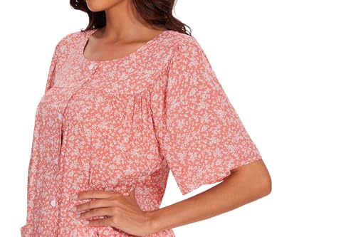 Image of COSUNIONY House Dresses for Women Cotton Short Sleeve House Coat Buttons Down Dusters Robe with Pockets S-XXL