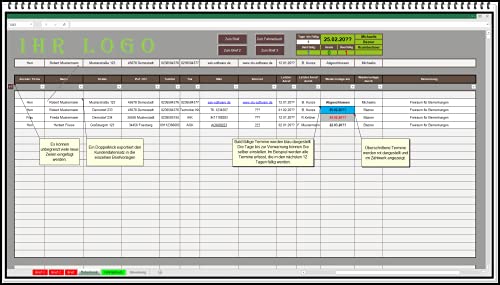 Digitale elektronische Excel Adressverwaltung Kundendatenbank Datenbank Fristenkalender mit Wiedervorlage xls