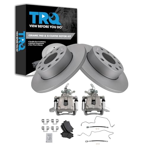 Image of TRQ Rear Brake Pad and Rotor Set Ceramic G Coated 260mm Rotors Calipers Compatible with 2005 Volkswagen Jetta
