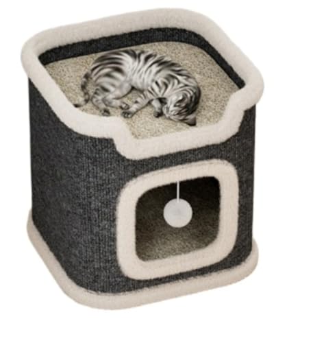 Vilom 多階建てキャットハウス 円筒形 猫用多目的ハウス ボックスハウス ソフトケージ 猫ベッド 隠れ家 爪とぎ付き フェルトスツール サイザル 猫爪とぎバケツ 折りたたみ式 組立簡単 通気性 オールシーズン対応 (: 単層)