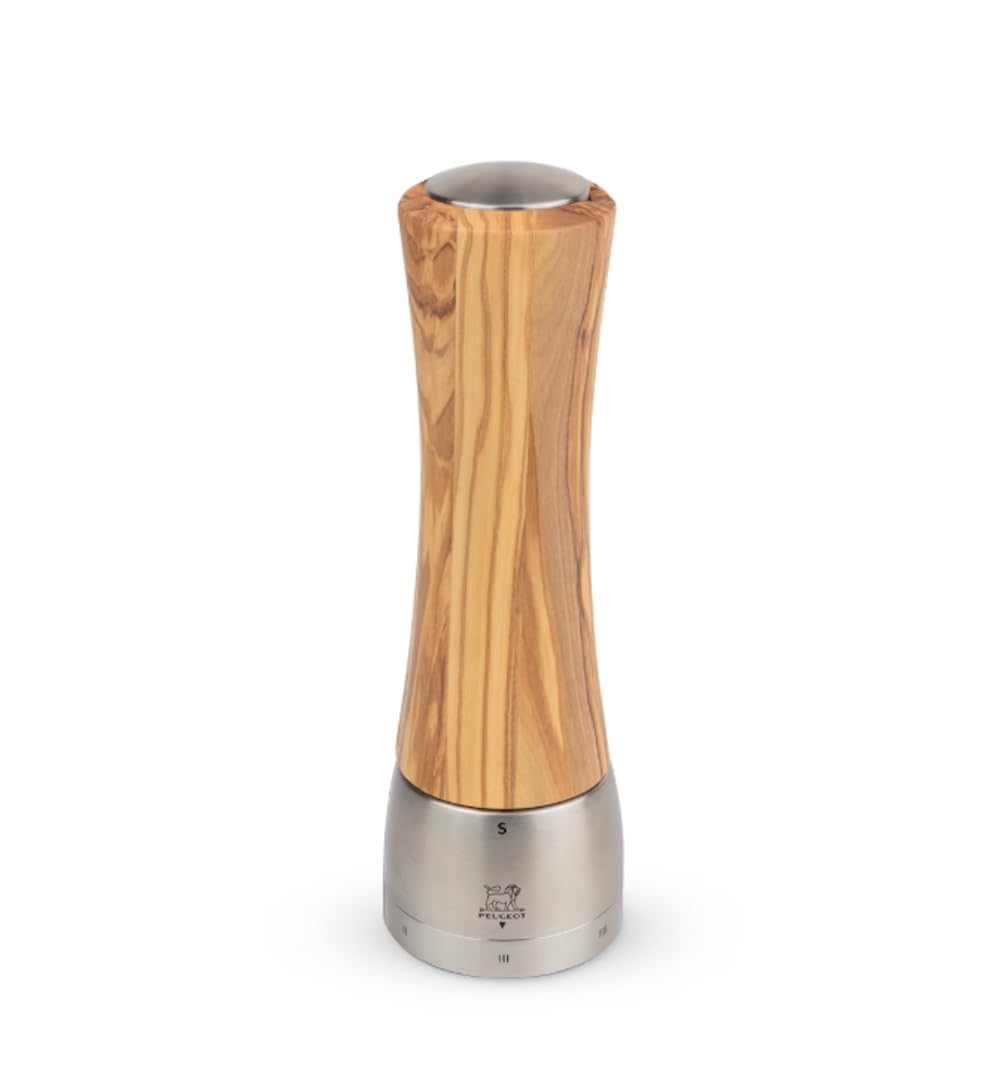 PEUGEOT - Moulin à Sel Madras u'Select 21 cm - 6 Réglages de Moutures Prédéfinies - Innovation Sel Glace, Mécanisme Zirlion - En Bois d'Olivier Labellisé PEFC et Inox - Fabrication Française