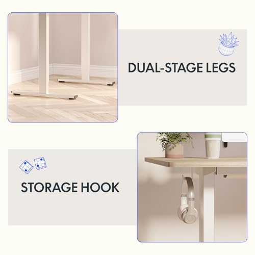 FLEXISPOT EN1 One-Piece Standing Desk, 40 x 24 Inches Electric Height Adjustable Desk for Home Office (White Frame + White Wood Grain Desktop)