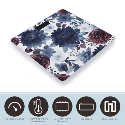 Báscula digital para baño con patrón azul oscuro y vidrio templado miniatura 3